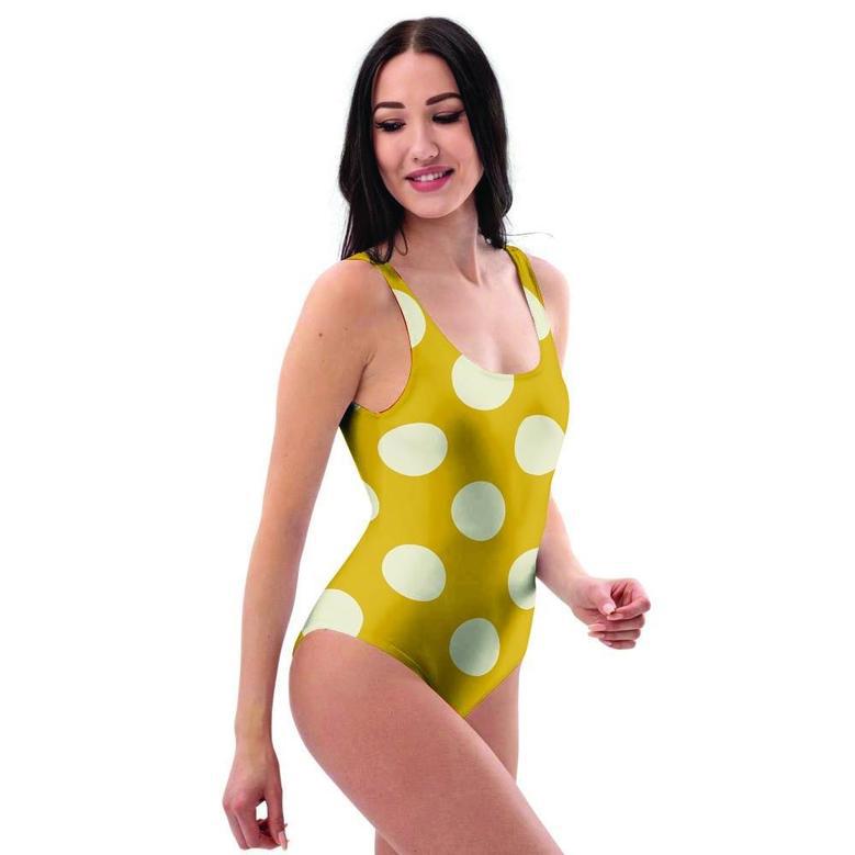 Yellow Polka Dot One Piece Swimsuite