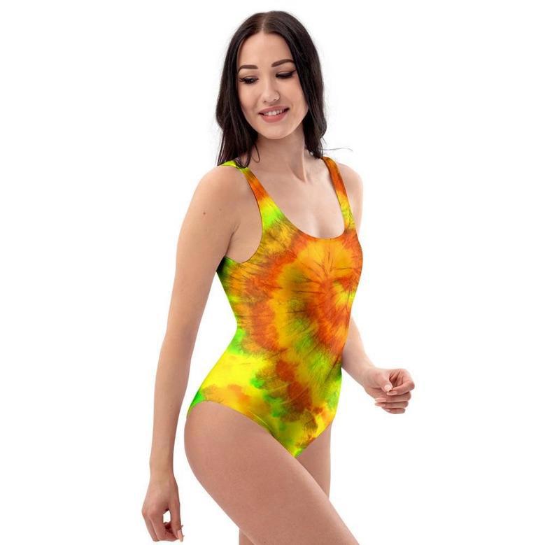 Yellow Tie Dye One Piece Swimsuite