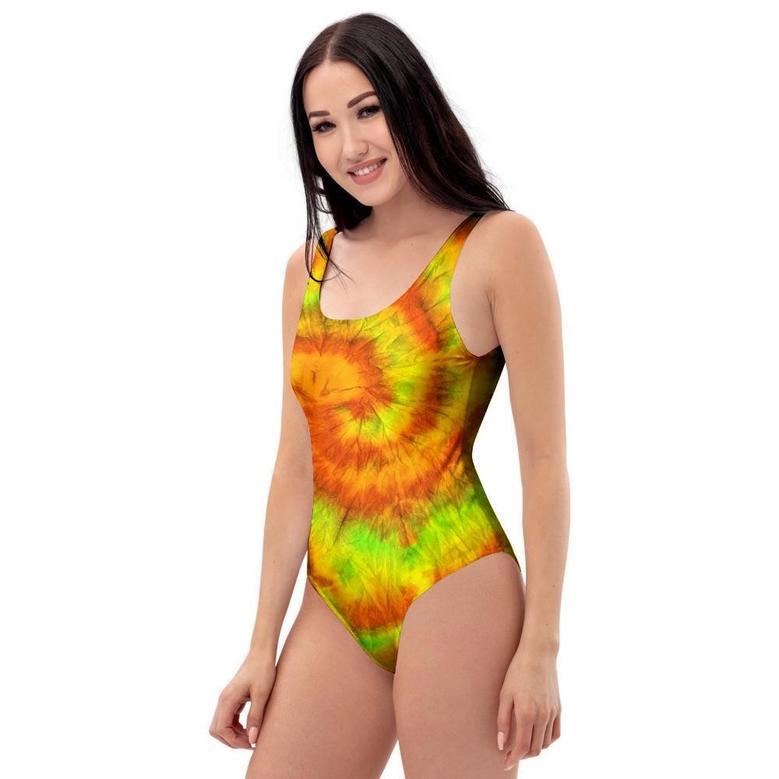 Yellow Tie Dye One Piece Swimsuite