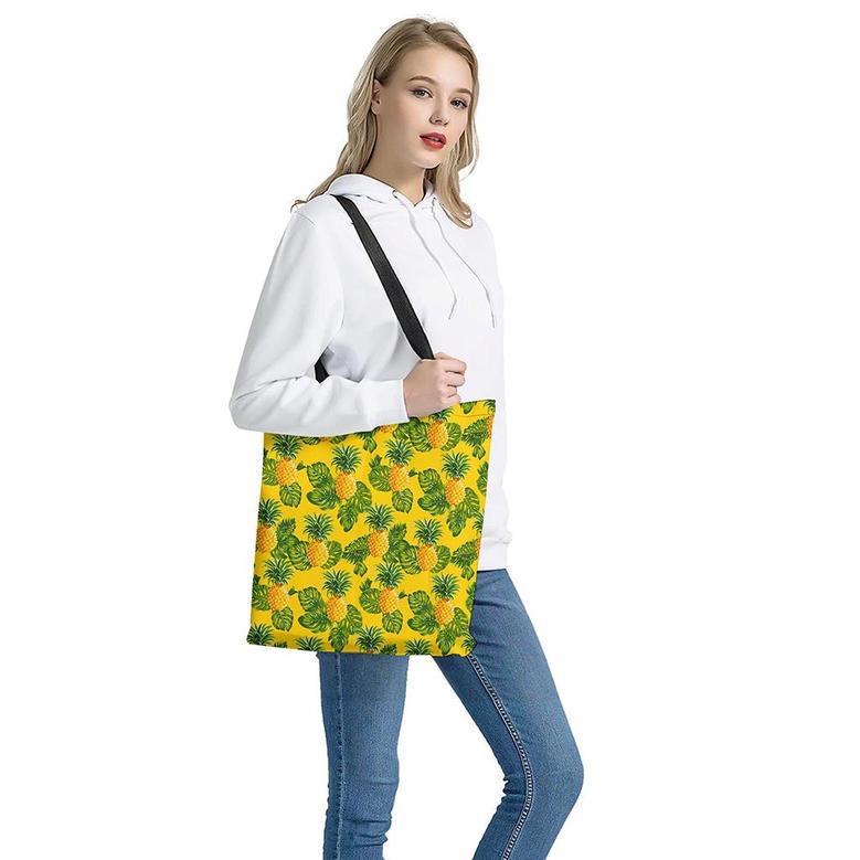 Yellow Tropical Pineapple Pattern Print Tote Bag