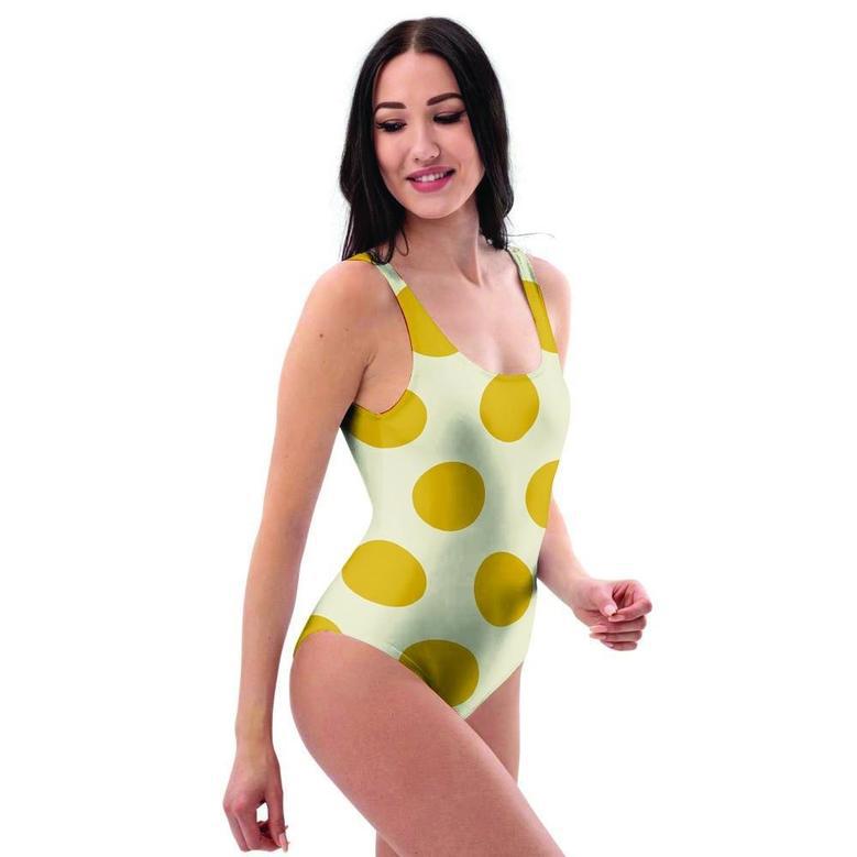 Yellow White Polka Dot One Piece Swimsuite