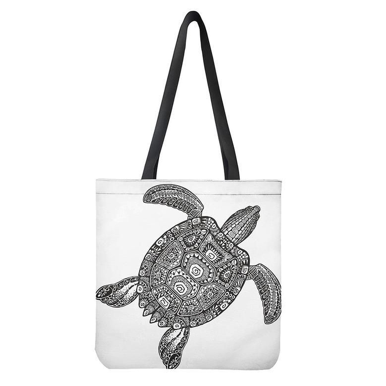 Zentangle Sea Turtle Print Tote Bag