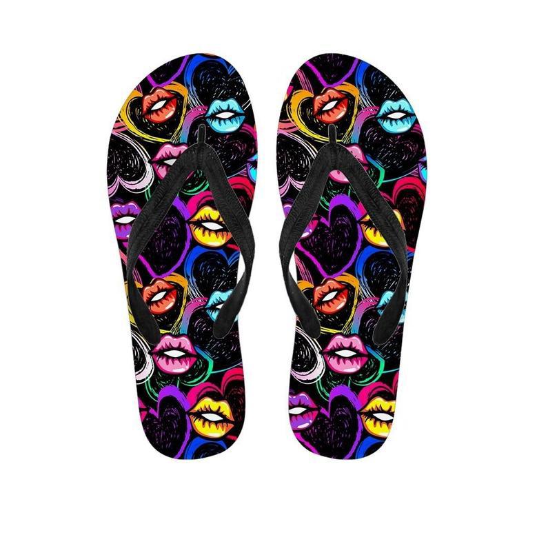 Abstract Lip Graffiti Print Men's Flip Flops