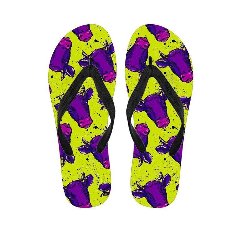 Abstract Neon Cow Print Men's Flip Flops