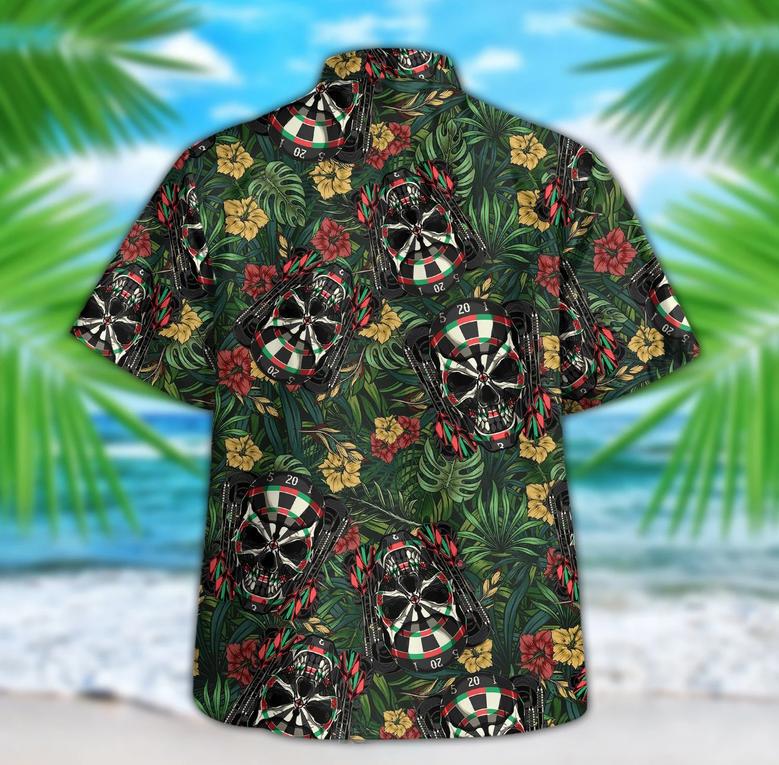 All Over Print Floral Skull Dart Hawaiian Shirt, Gift for Dart Player, Skull Shirt