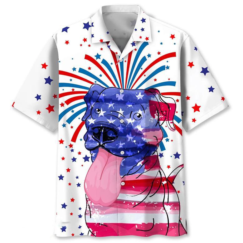 All Over Print Pitbull Dog Independence Day Hawaii Hawaiian Shirt