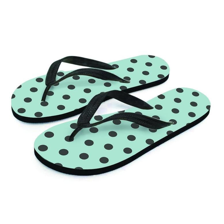 Aqua And Black Polka Dot Men's Flip Flops