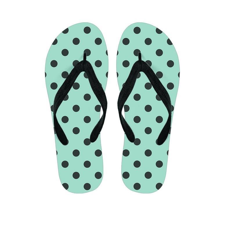 Aqua And Black Polka Dot Men's Flip Flops