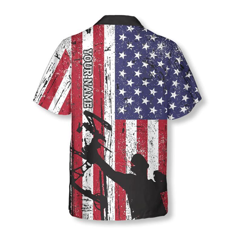 Archery America Flag Archery Custom Hawaiian Shirt, Personalized Name Archery Hawaiian Shirt