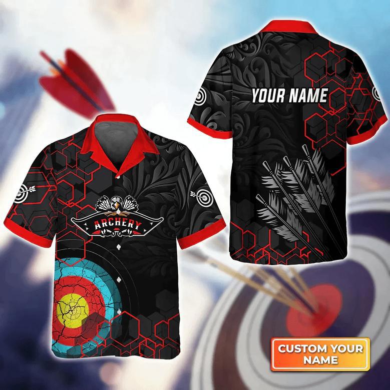 Archery Target Sign Black Pattern Personalized Name Hawaiian Shirt Gift For Archer