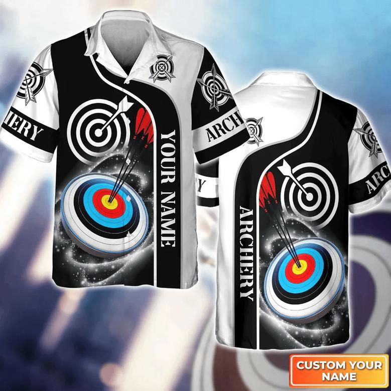 Archery Targets Black White Personalized Name Hawaiian Shirt Gift For Archer, Gift For Archer Sport Lovers