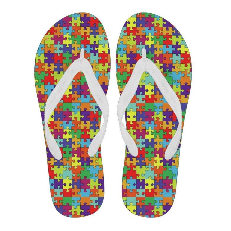 Autism Awareness Merchandise Pattern Print Men Flip Flops