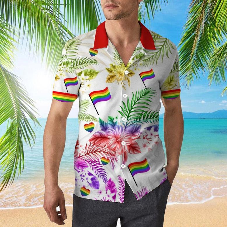 Bear Pride Hawaiian Shirt For LGBT, LGBT Rainbow Flag Hawaiian Shirts, Heart Rainbow Color Hawaiian Full Printed Shirt