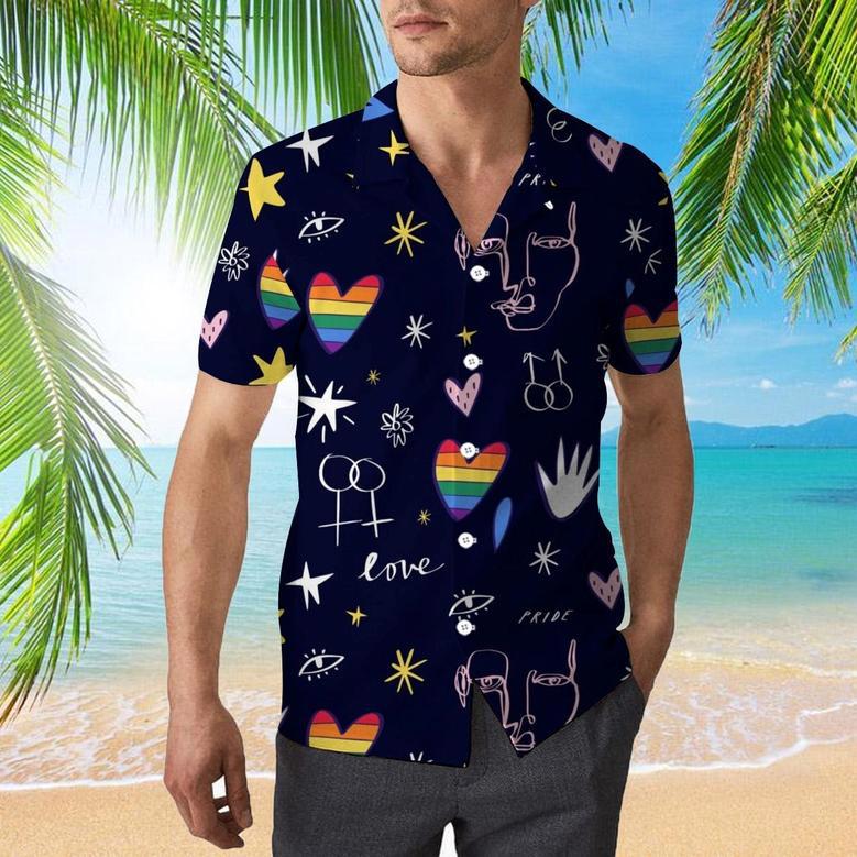 Bear Pride Hawaiian Shirt For LGBT, LGBT Rainbow Flag Hawaiian Shirts, Heart Rainbow Color Hawaiian Full Printed Shirt