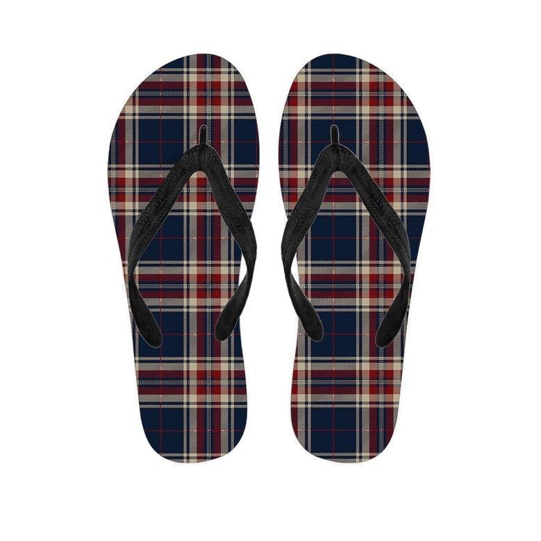 Beige Red And Blue Plaid Tartan Men's Flip Flops