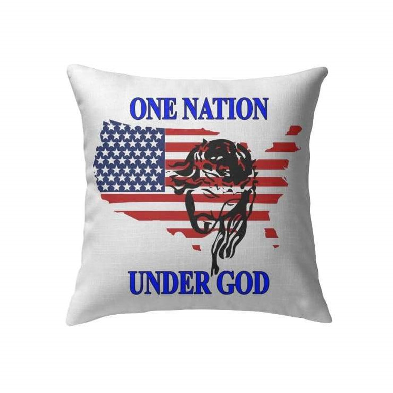 Bible Verse Pillow - Jesus Pillow - Jesus Face, American Flag - Gift For Christian - One Nation Under God Christian Pillow