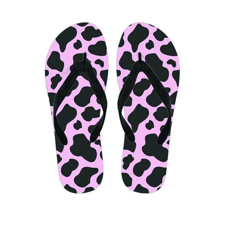 Black And Pink Cow Print Men's Flip Flops