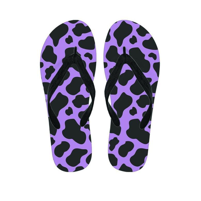 Black And Purple Cow Print Men's Flip Flops