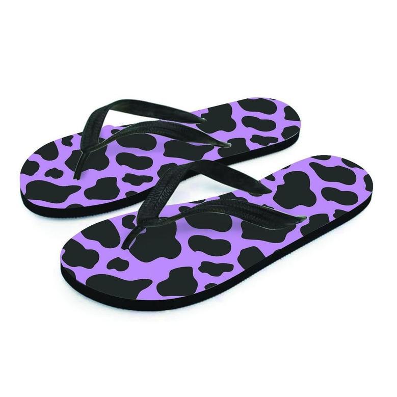 Black And Purple Cow Print Men's Flip Flops