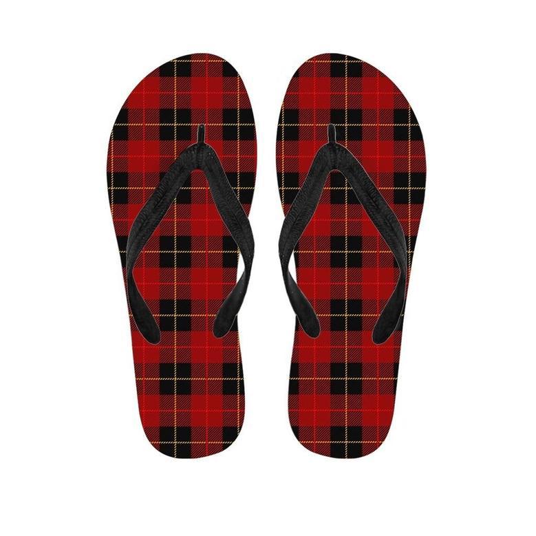 Black And Red Plaid Tartan Men's Flip Flops