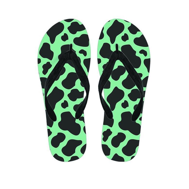 Black And Teal Cow Print Men's Flip Flops