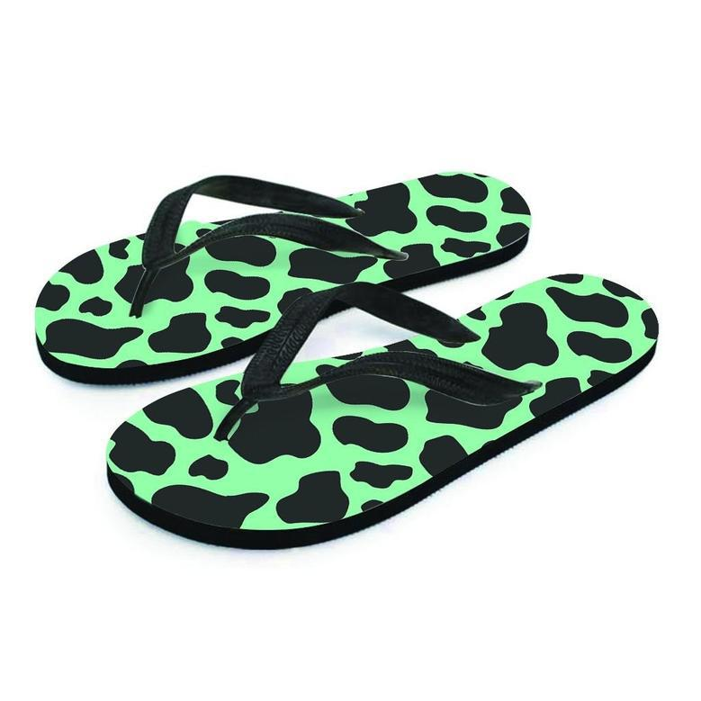 Black And Teal Cow Print Men's Flip Flops