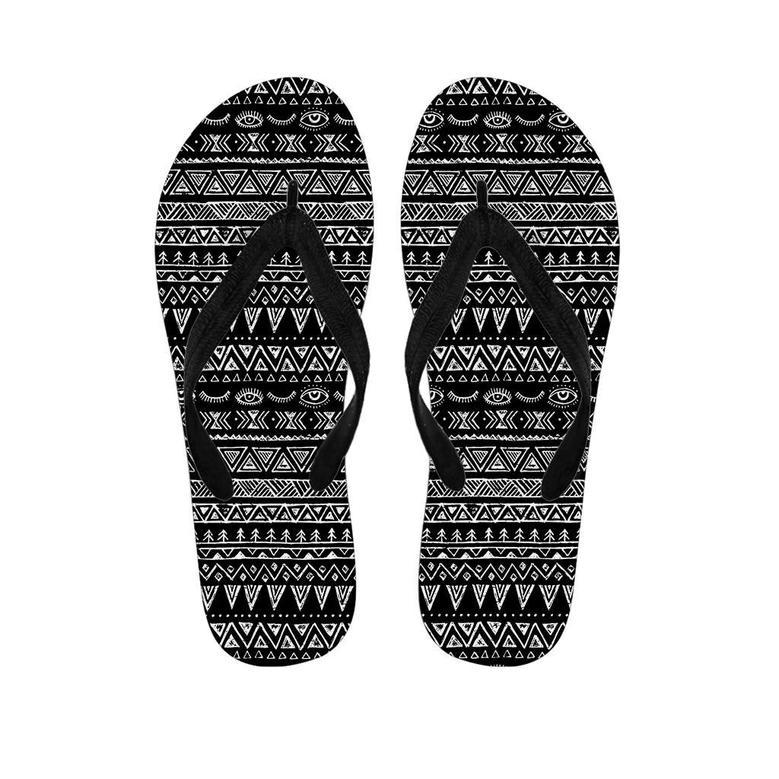 Black And White Doodle Tribal Aztec Print Men's Flip Flops