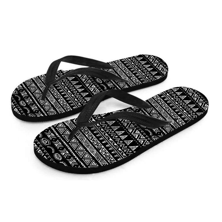 Black And White Doodle Tribal Aztec Print Men's Flip Flops