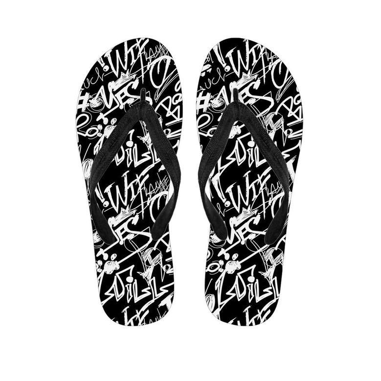 Black And White Graffiti Doodle Text Print Men's Flip Flops