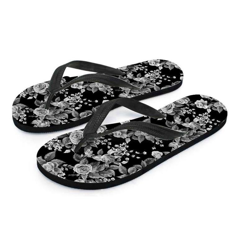 Black And White Rose Flower Men's Flip Flops