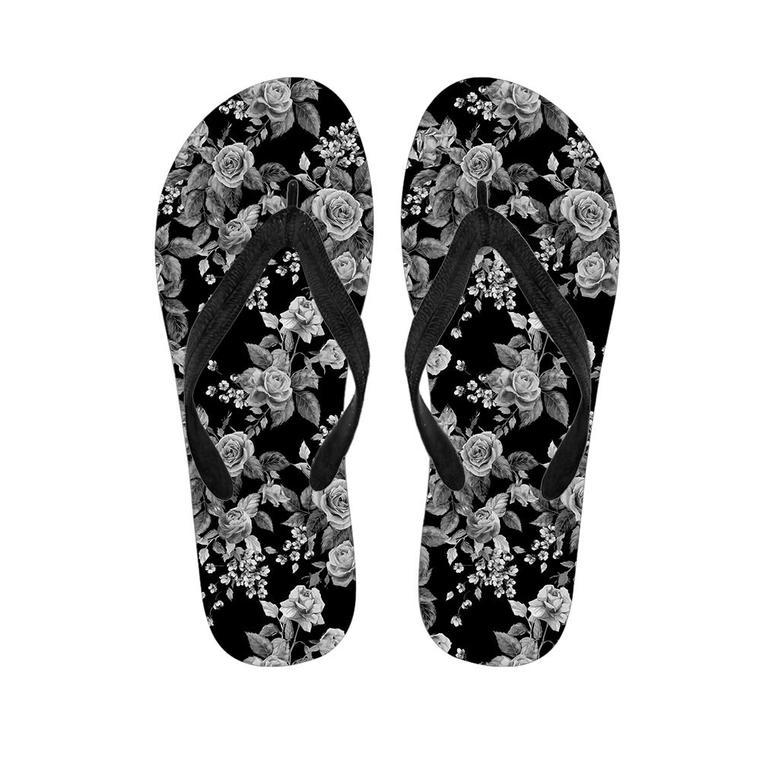 Black And White Rose Flower Men's Flip Flops