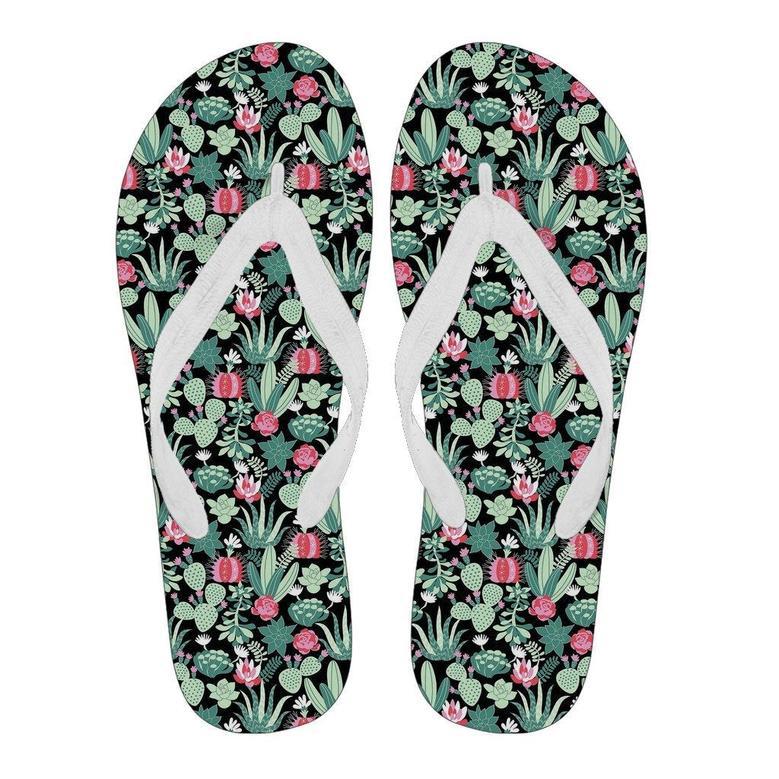 Black Cactus Pattern Print Men & Women Flip Flops