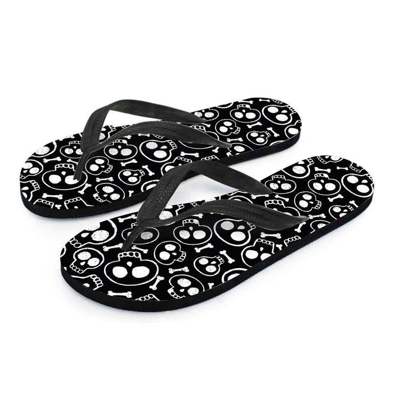 Black Cartoon Skull Men's Flip Flops