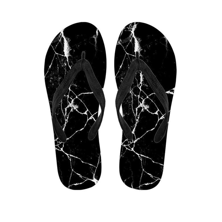 Black Cracked Marble Men's Flip Flops