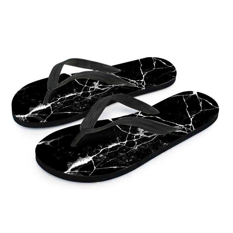 Black Cracked Marble Men's Flip Flops