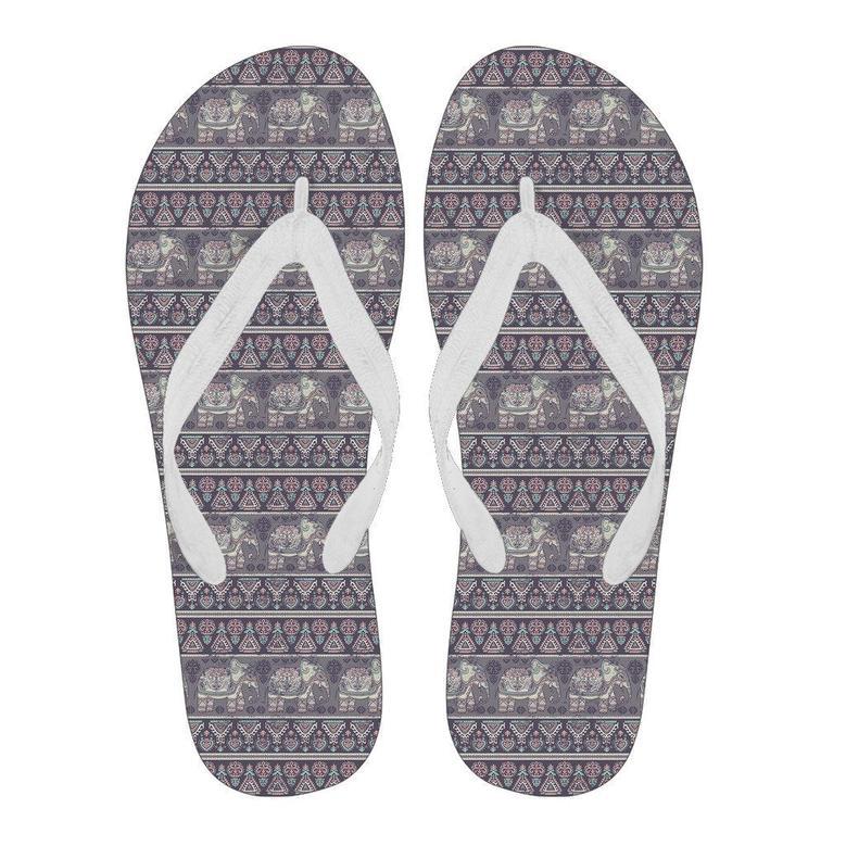 Black Elephant Aztec Pattern Print Men & Women Flip Flops