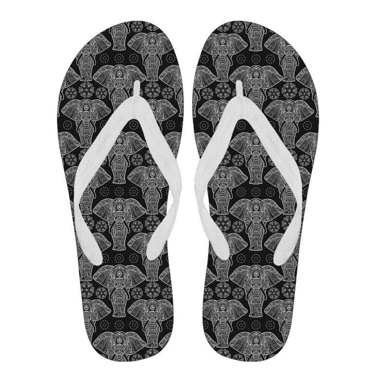 Black Elephant Mandala Print Men & Women Flip Flops