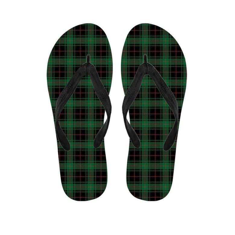 Black Green Plaid Tartan Men's Flip Flops