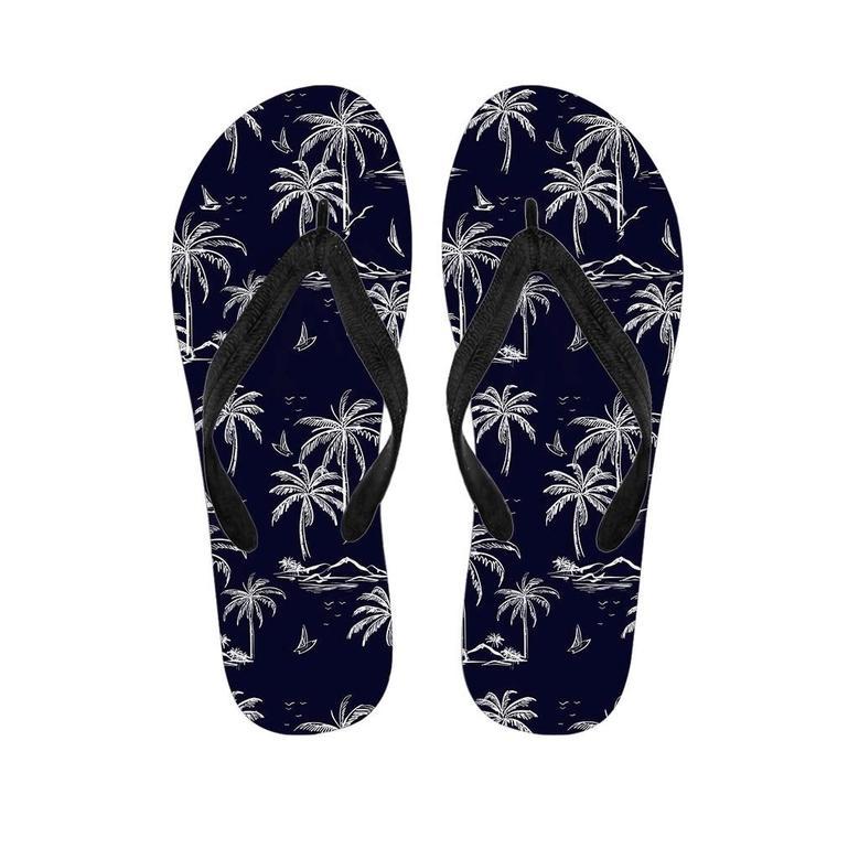 Black Palm Tree Hawaiian Print Men's Flip Flops