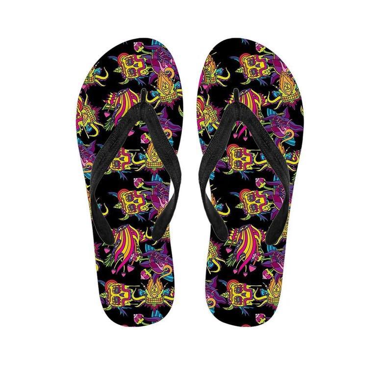 Black Skull Trippy Psychedelic Men's Flip Flops