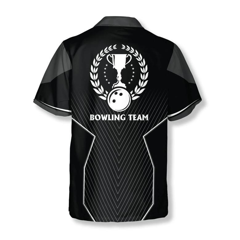 Black Sports Style Trophy Emblem Custom Bowling Hawaiian Shirt, Uniform Shirt for Team Bowling