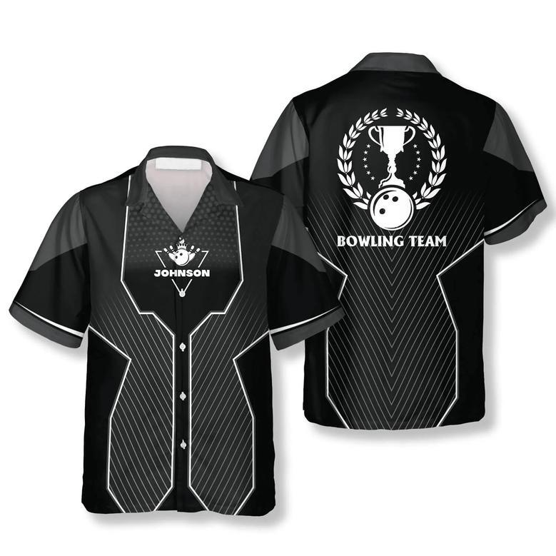 Black Sports Style Trophy Emblem Custom Bowling Hawaiian Shirt, Uniform Shirt for Team Bowling