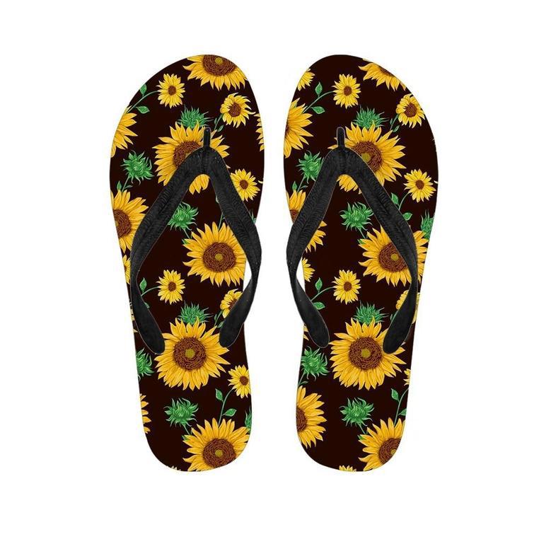 Black Sunflower Print Men's Flip Flops