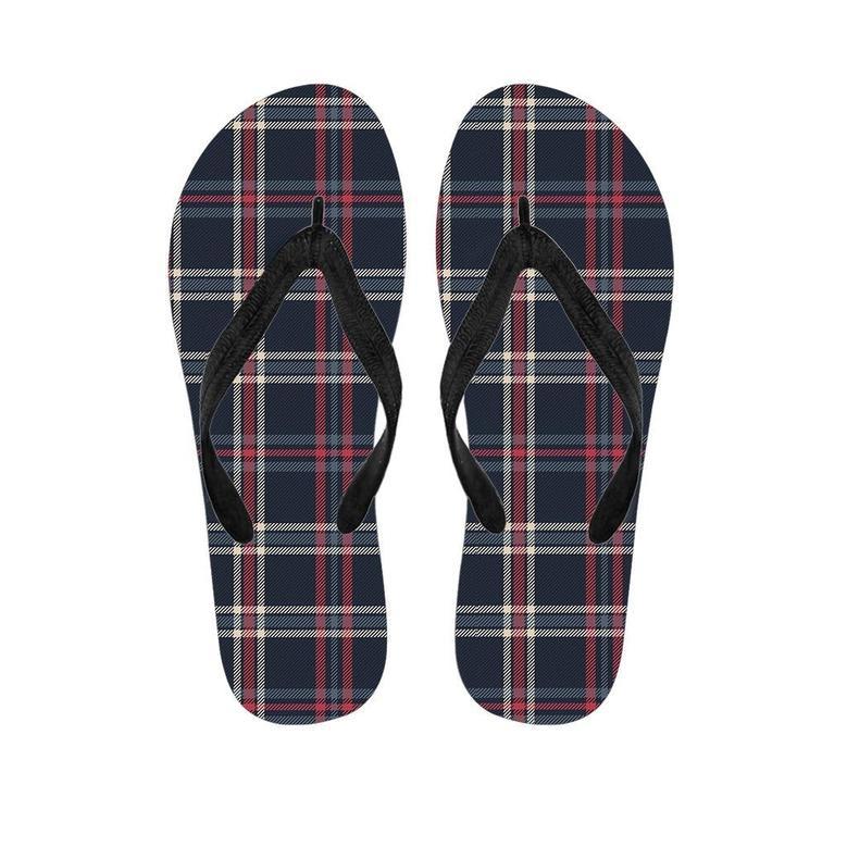 Black Tartan Plaid Men's Flip Flops