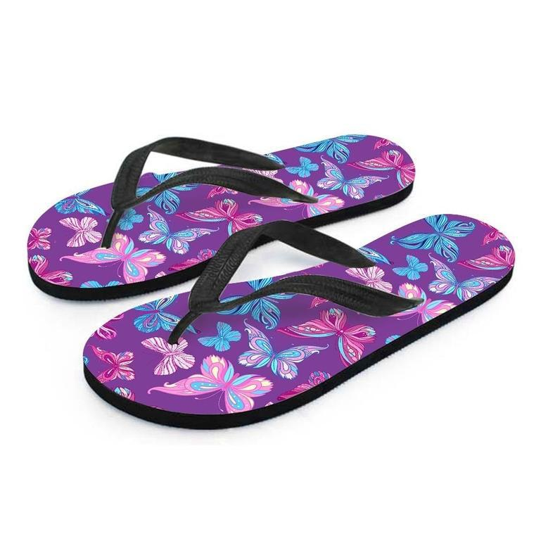 Blue And Pink Butterfly Print Men's Flip Flops