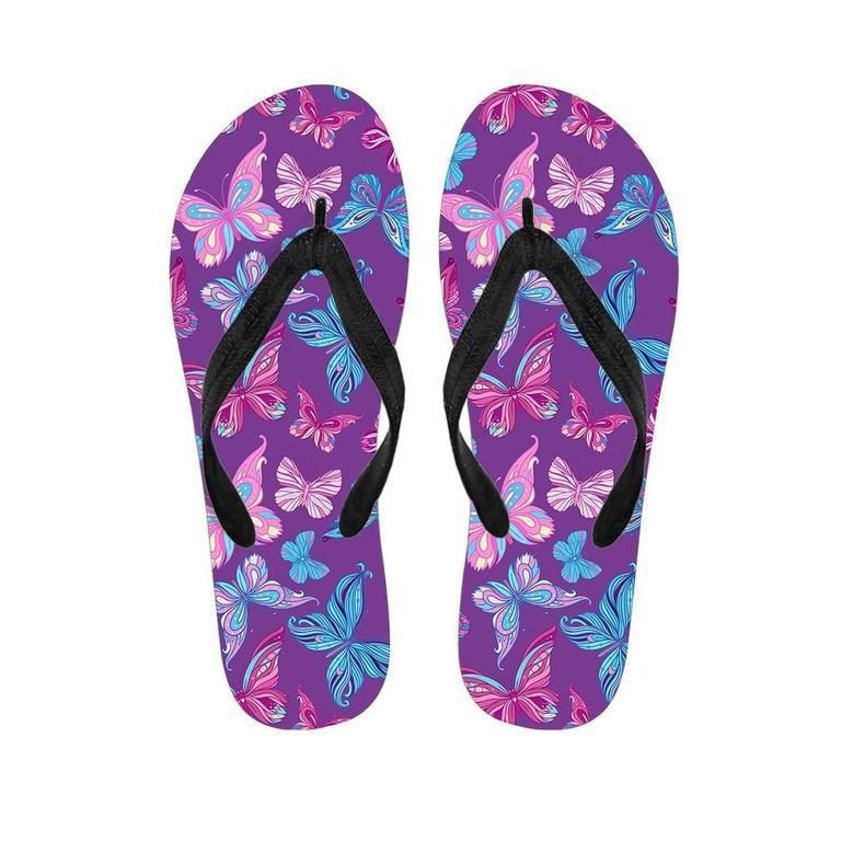 Blue And Pink Butterfly Print Men's Flip Flops