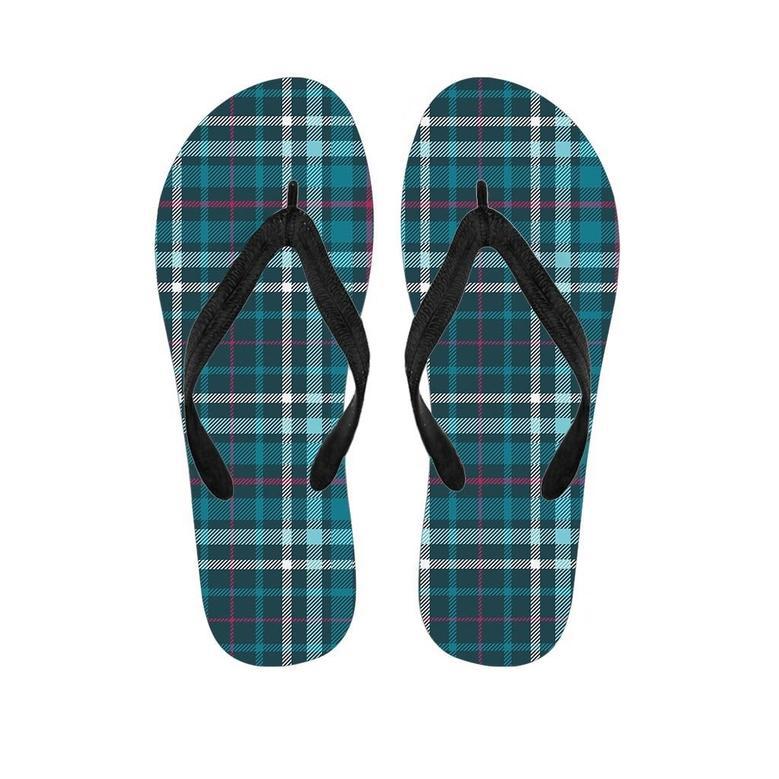 Blue Aqua Plaid Tartan Men's Flip Flops