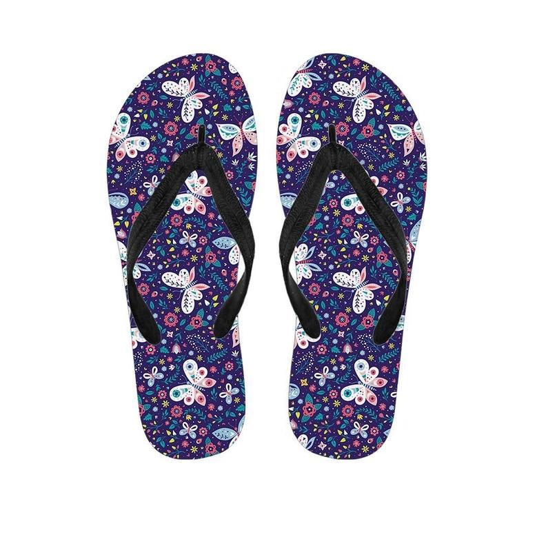 Blue Butterfly Floral Print Men's Flip Flops