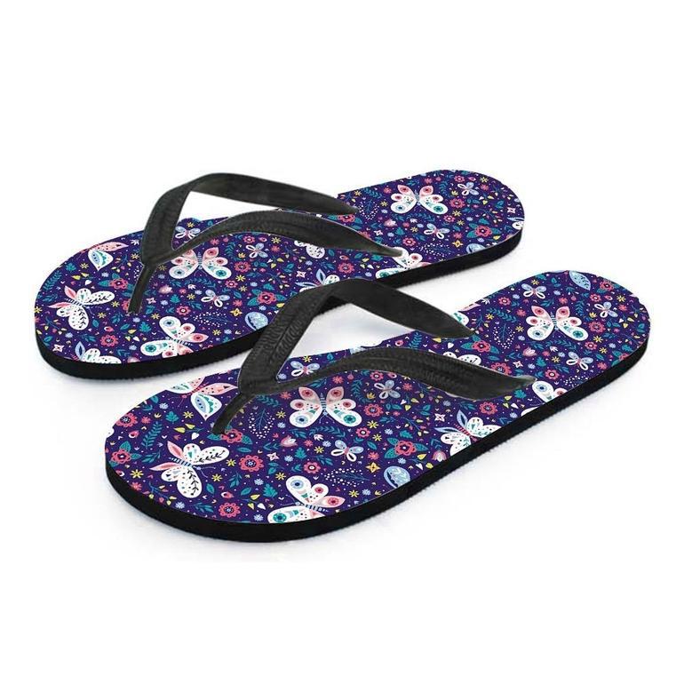 Blue Butterfly Floral Print Men's Flip Flops