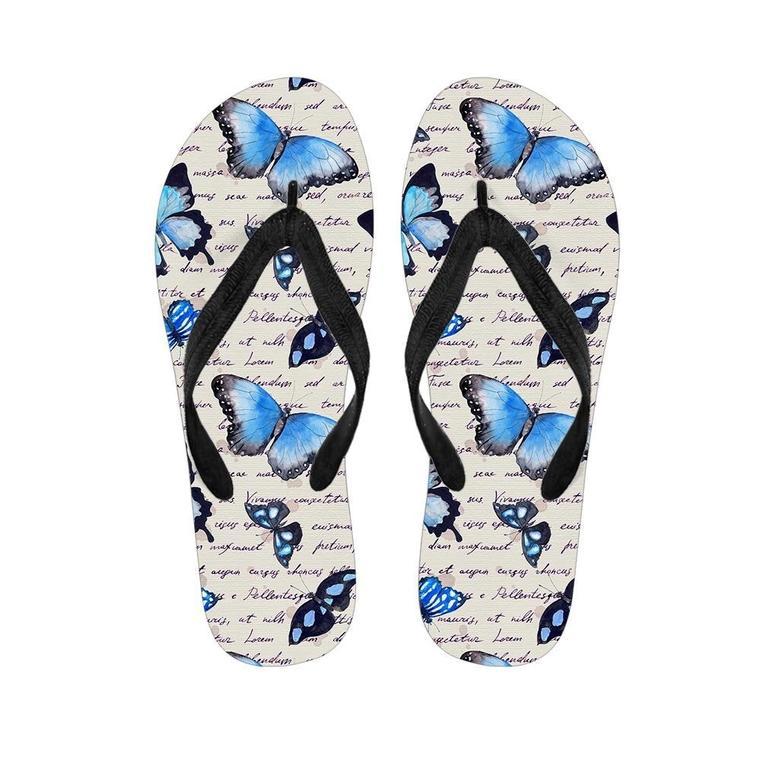 Blue Butterfly Watercolor Print Men's Flip Flops